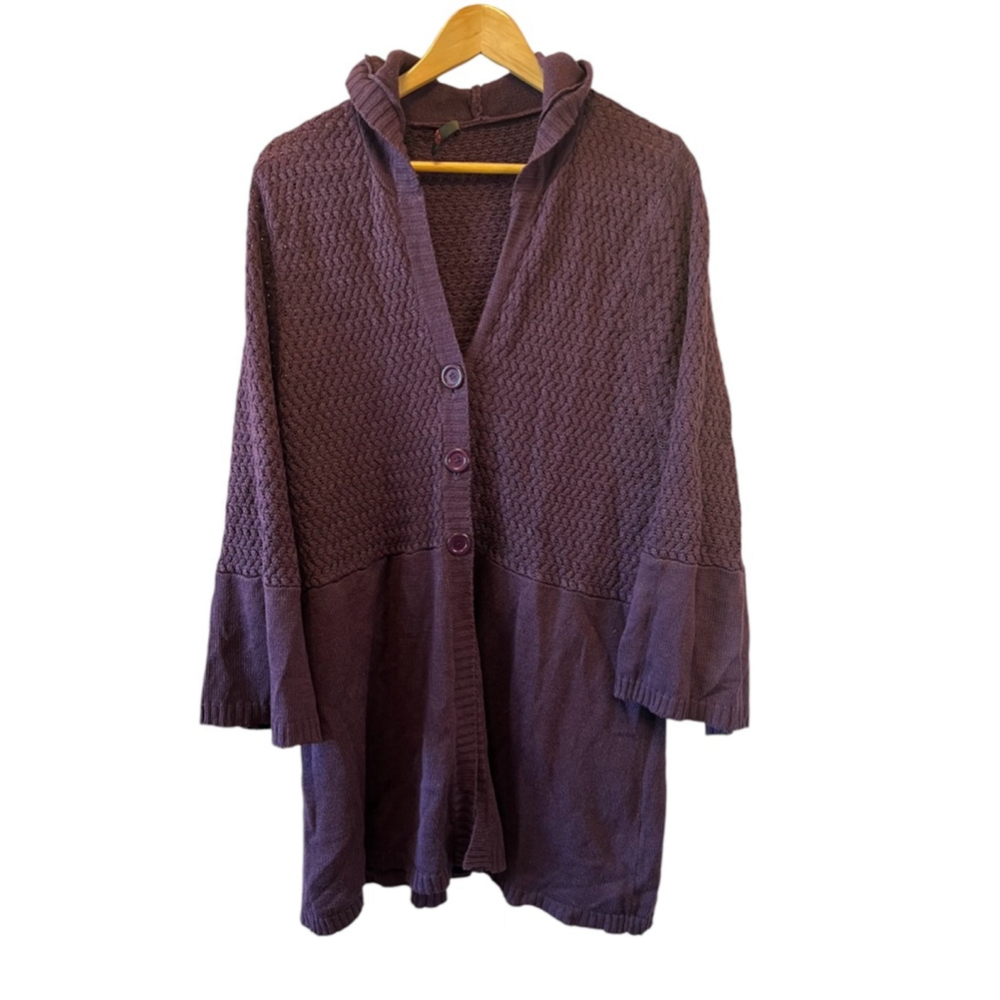Purple Knit Long Fit Flair Sleeve Lightweight Casual Cardigan Sweater 1X